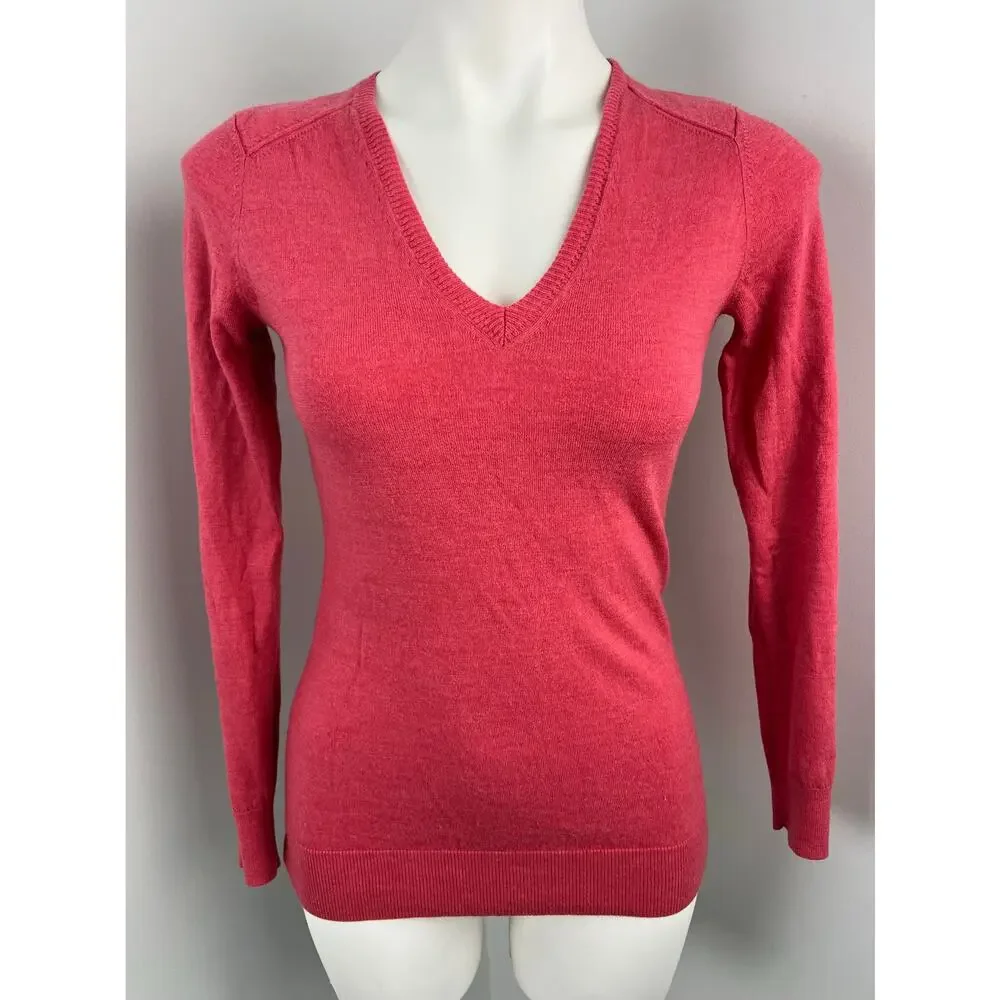 Banana Republic Women's 100% Superfine Merino Wool V-Neck Sweater Pink Small